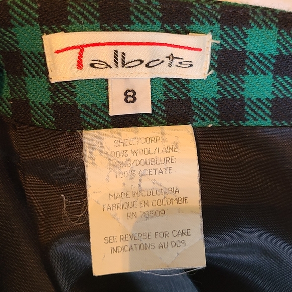 Talbots wool pencil skirt green black check plaid 8 - Picture 3 of 3
